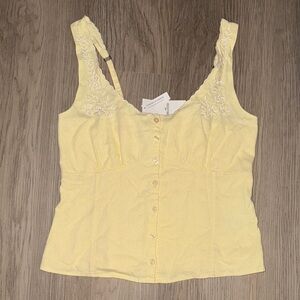 Hollister Light Yellow Embroidered Tank Top
